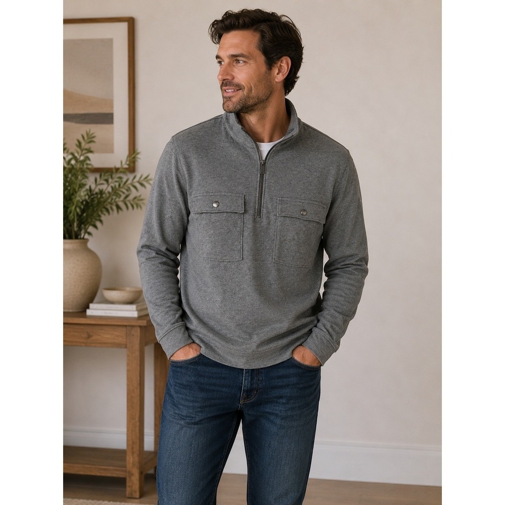Michael Kors‎ Quarter Zip Pullover Small Gray Utility Pocket Mock Neck Sweater